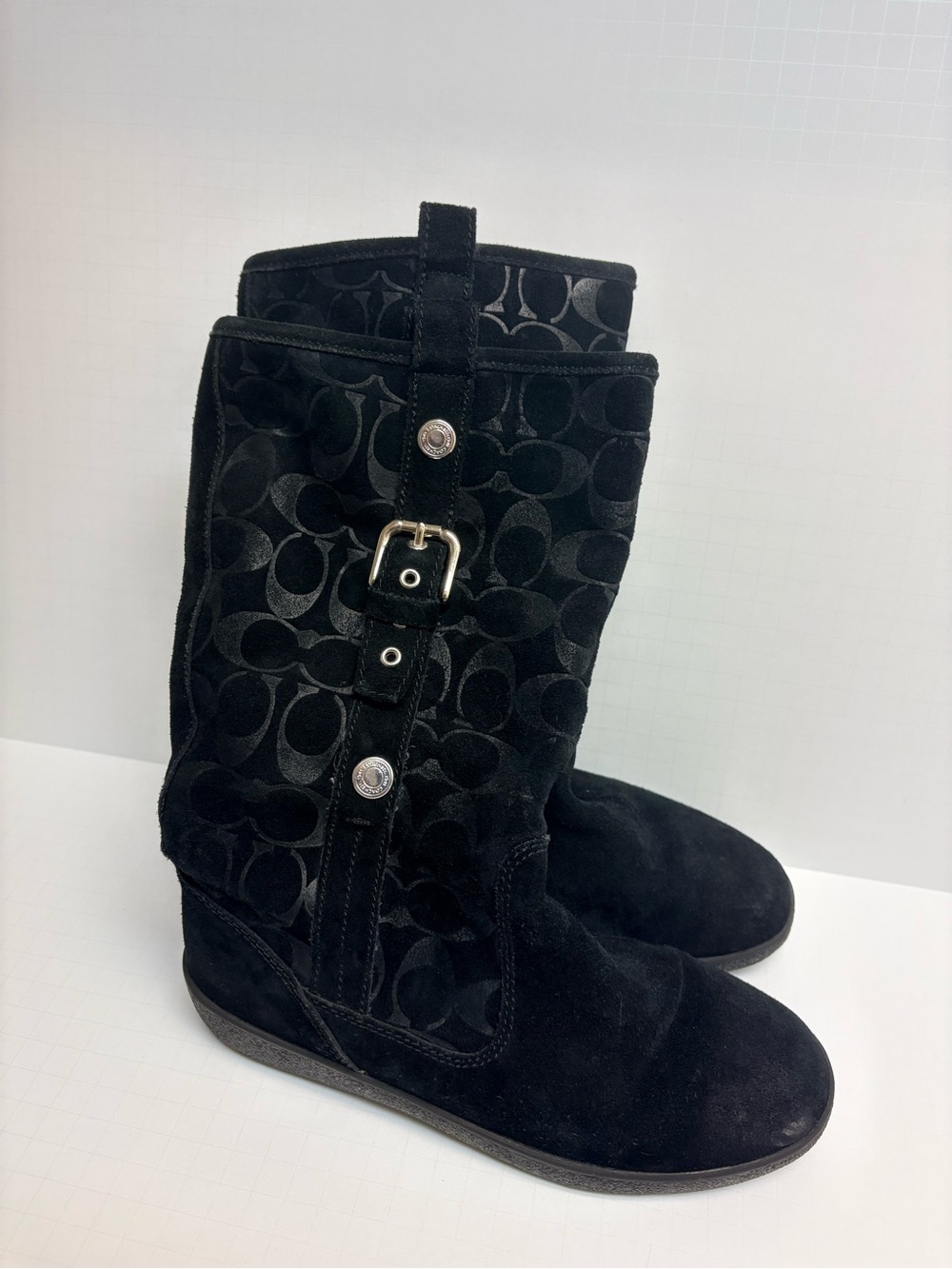 Coach Tullip A7745 women’s black suede mid calf winter boots size 7B